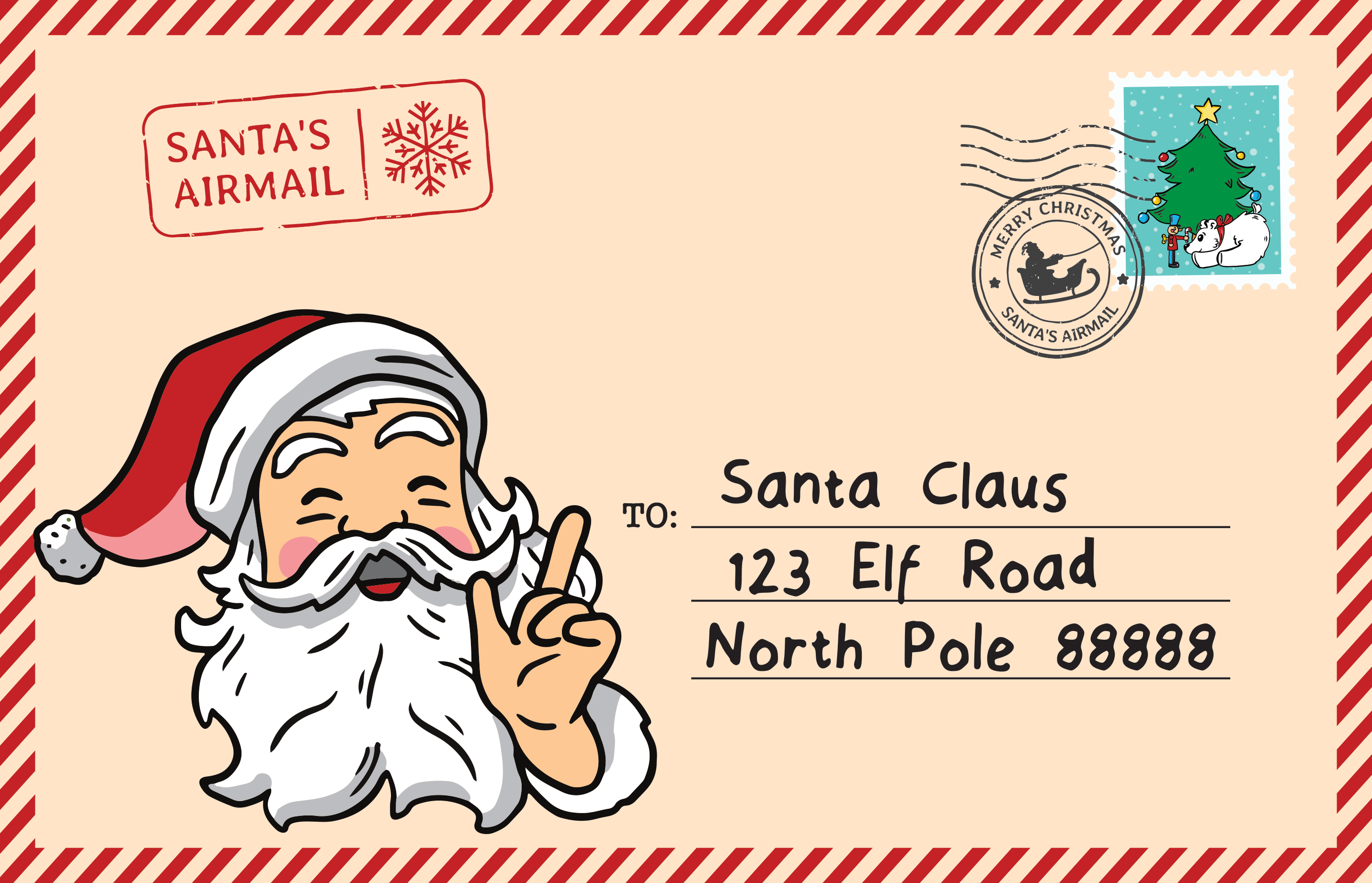 Letters To Santa 2025 Envelope that takes you to the online form if you click the graphic